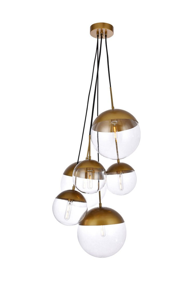 ZC121-LD6097BR - Living District: Eclipse 6 Lights Brass Pendant With Clear Glass