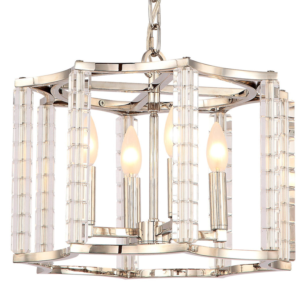 4 Light Polished Nickel Modern Mini Chandelier Draped In Crystal Cubes - C193-8854-PN