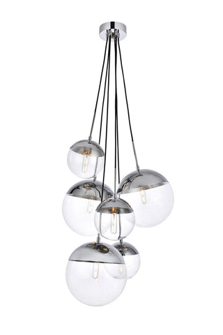 ZC121-LD6095C - Living District: Eclipse 6 Lights Chrome Pendant With Clear Glass