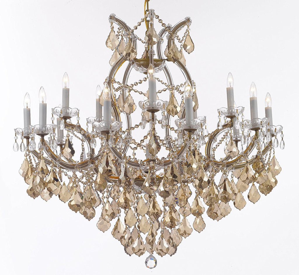 Maria Theresa Chandelier Crystal Lighting H38" X W37" W/ Golden Teak Crystal Good For Dining Room Entryway Living Room - A83-B2/Goldenteak/Gold/21510/15+1