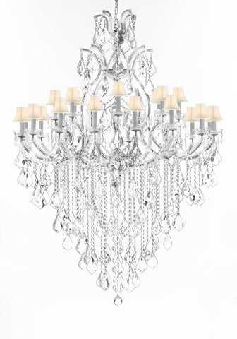 Swarovski Crystal Trimmed Chandelier Lighting Chandeliers H65"XW46" Great for the Foyer, Entry Way, Living Room, Family Room and More w/White Shades - A83-B12/WHITESHADES/CS/52/2MT/24+1SW