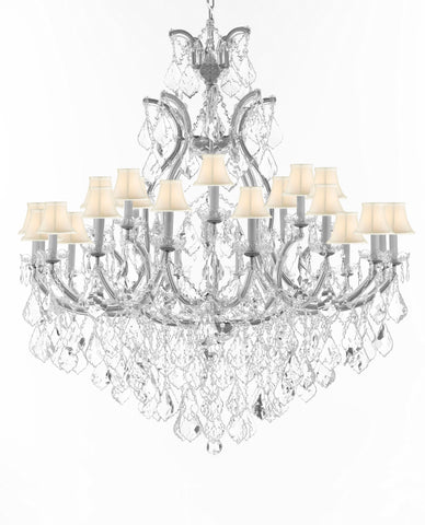 Swarovski Crystal Trimmed Chandelier Lighting Chandeliers H52" X W46" Dressed with Large, Luxe Crystals - Great for the Foyer, Entry Way, Living Room, Family Room & More w/White Shades - A83-B90/CS/WHITESHADES/52/2MT/24+1SW