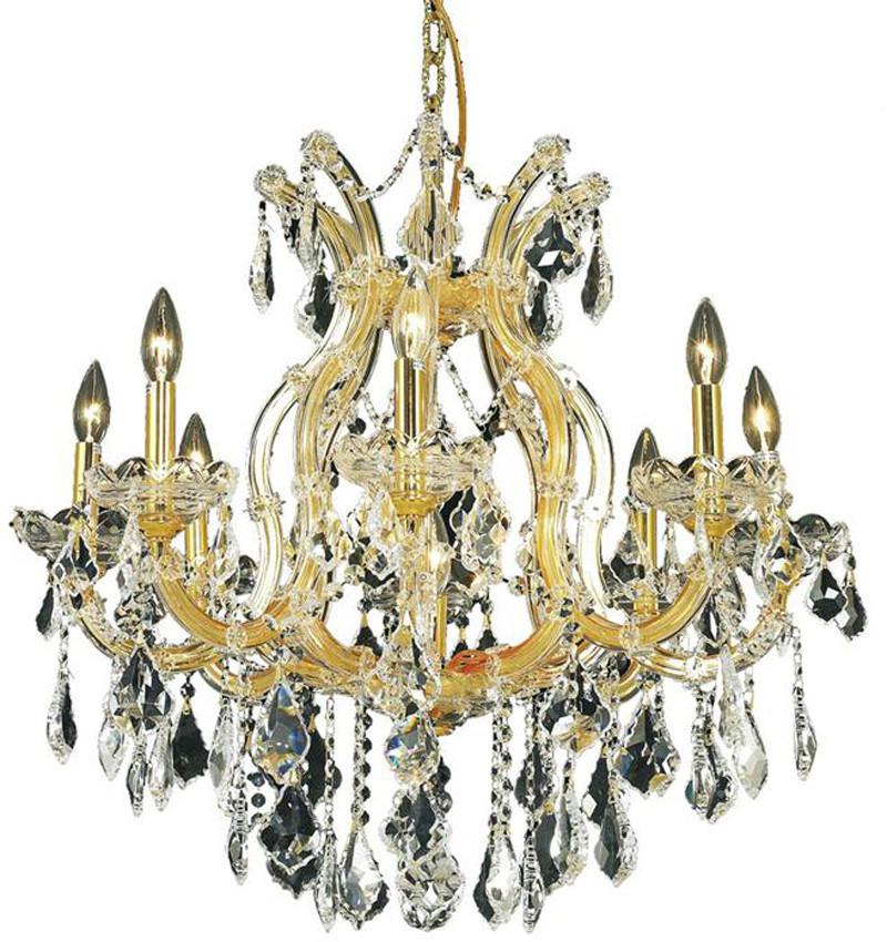 C121-2800D26G/RC+SH-2R30G By Elegant Lighting Maria Theresa Collection 9 Light Dining Room Gold Finish