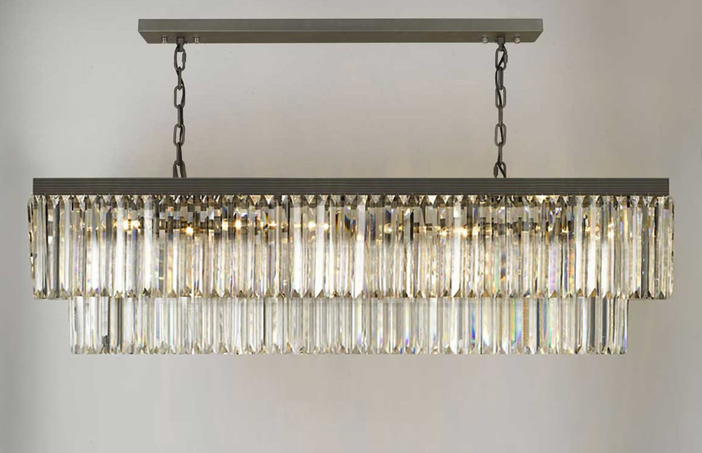 Retro Palladium Glass Fringe Rectangular Chandelier Chandeliers Lighting 47'' Wide - G7-1157/10