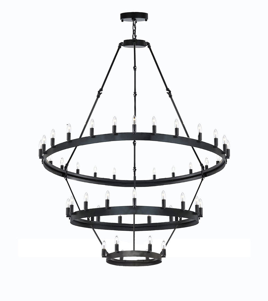 Wrought Iron Vintage Barn Metal Castile Three Tier Chandelier Chandeliers Industrial Loft Rustic Lighting W 38" H 65" - G7-3428/18+12+6