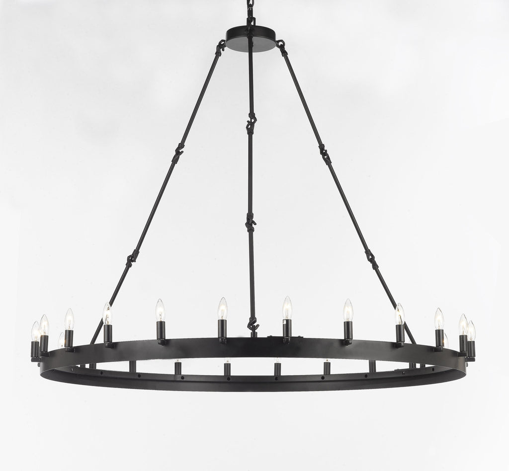 Wrought Iron Vintage Barn Metal Castile One Tier Chandelier Chandeliers Industrial Loft Rustic Lighting W 50" H 48" - G7-3428/24