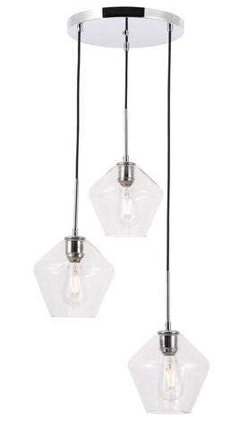 ZC121-LD2258C - Living District: Gene 3 light Chrome and Clear glass pendant